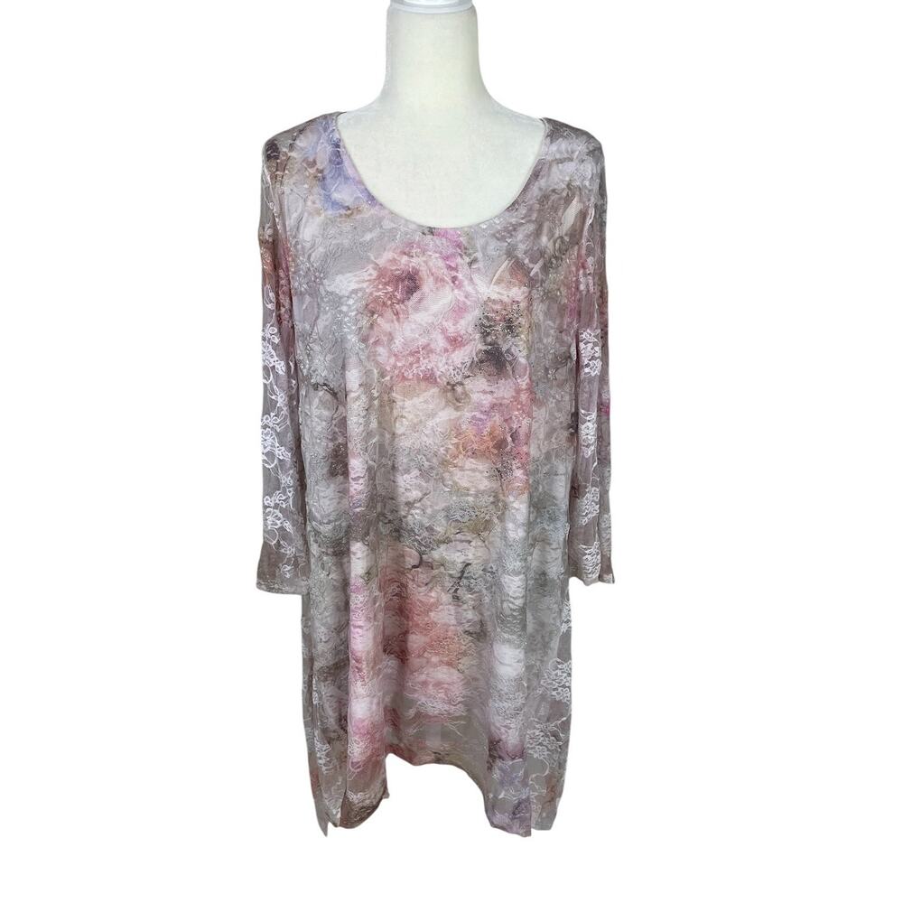Cal Style Embellished Lace Floral Tunic Top Dress Size 2XL Ethereal Fairy Whimsy